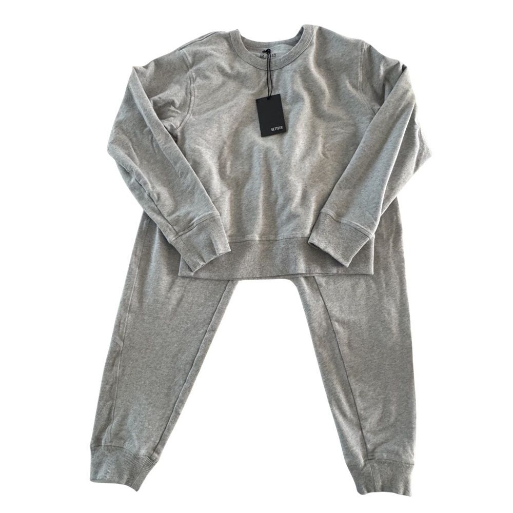Gettees Gray Lounge Set Sweatshirt Joggers Supima Cotton Made in USA Women S